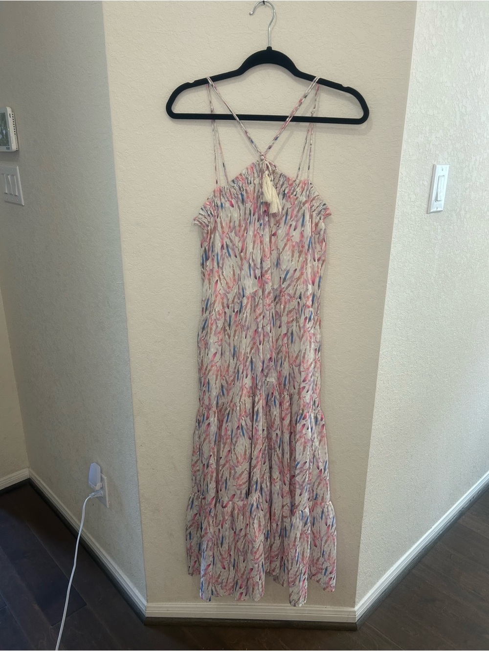 Storia Multicolor Watercolor Maxi Dress with Tassel Tie